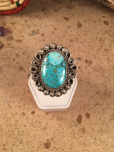 Blue Ridge Turquoise & Sterling Silver Navajo Ring Size 6.5 Signed