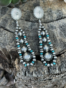 Navajo Sterling Silver Turquoise Gradual Bead Dangle Earrings