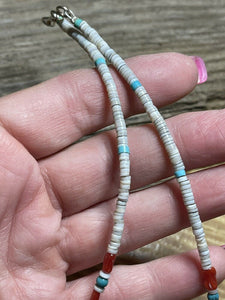 Navajo Sterling Silver, Multi Stone Heishi Beaded 16 Inch Necklace