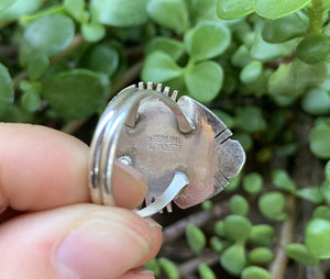Navajo Kingman Turquoise & Stamped Sterling Silver Statement Ring