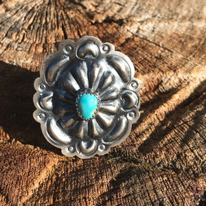 Navajo Sterling Silver Turquoise Concho Ring Sz 5.5