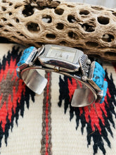 Load image into Gallery viewer, Vintage Navajo Turquoise &amp; Sterling Silver Watch Cuff Signed
