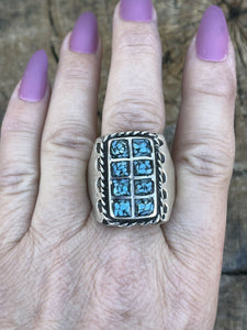Navajo Unisex Turquoise Sterling Silver Statement Ring Sz 10.5