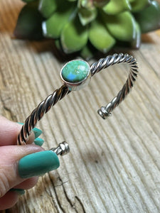 Navajo Sterling Silver Rope Twist Natural Turquoise Cuff Bracelet