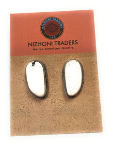Navajo White Buffalo And Sterling Silver Post Earrings Signed