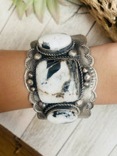 Load image into Gallery viewer, Beautiful Navajo White Buffalo &amp; Sterling Silver Cuff Bracelet Signed