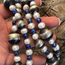 Load image into Gallery viewer, Navajo Sterling Silver Pearl And Lapis Handmade Beaded Necklace