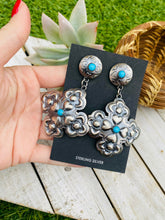Load image into Gallery viewer, Navajo Turquoise &amp; Sterling Silver Concho Cross Dangle Earrings By Tim Yazzie