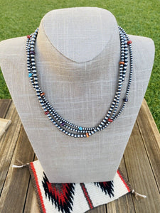 Navajo Turquoise, Spiny & Sterling Silver Pearl Triple Strand Beaded Necklace