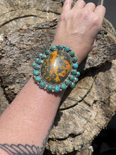 Load image into Gallery viewer, Navajo Sterling Silver Bumblebee Jasper &amp; Turquoise Cluster Cuff Bracelet