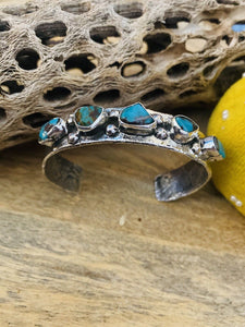 Navajo Turquoise & Sterling Silver Cuff Bracelet Signed