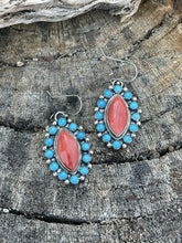 Load image into Gallery viewer, Navajo Sterling Silver Spiny &amp; Turquoise Cat Eye Cluster Dangle Earrings