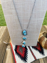Load image into Gallery viewer, Navajo Sterling Silver &amp; Kingman Turquoise Lariat Necklace