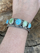 Load image into Gallery viewer, Navajo Sterling Sonoran Gold &amp; Golden Hills Turquoise Cuff Bracelet Signed