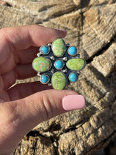 Load image into Gallery viewer, Navajo Sterling Sonoran Gold And Golden Hills Turquoise Cluster Ring Size 7