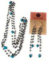 Load image into Gallery viewer, Navajo Kingman Turquoise &amp; Sterling Silver Pearl Beaded Necklace Set