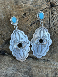 Navajo Sterling Silver Turquoise Dangle Earrings