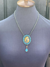 Load image into Gallery viewer, Navajo Bumblebee , Spiny &amp; Turquoise Sterling Drop Cluster Necklace Signed