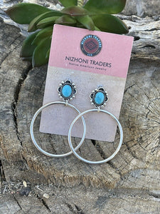Navajo Turquoise & Sterling Silver Dangle Hoop Earrings