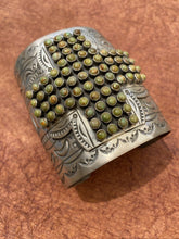 Load image into Gallery viewer, Navajo Royston Turquoise &amp; Sterling Silver Cross Cuff Bracelet By Marcella James
