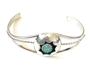Navajo Sterling Silver & Opal Baby Cuff Bracelet