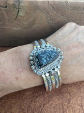 Load image into Gallery viewer, Navajo New Lander Turquoise &amp; Sterling Silver Cuff Signed
