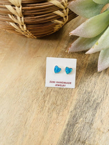 Zuni Blue Opal & Sterling Silver Heart Stud Earrings