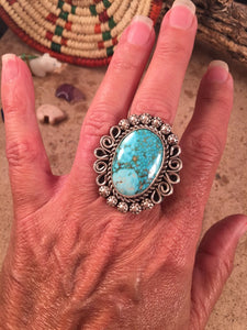 Blue Ridge Turquoise & Sterling Silver Navajo Ring Size 6.5 Signed