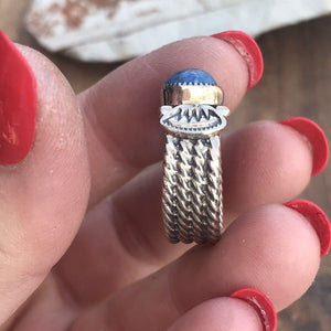 Navajo Sterling Silver Lapis Rope Cigar Band Ring