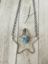 Load image into Gallery viewer, Navajo Golden Hills Turquoise &amp; Sterling Silver Star Necklace Signed
