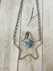 Navajo Golden Hills Turquoise & Sterling Silver Star Necklace Signed