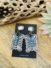 Load image into Gallery viewer, Navajo Turquoise &amp; Sterling Silver Butterfly Dangle Earrings By Tim Yazzie