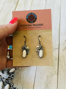 Navajo Sterling Silver & White Buffalo Squash Blossom Necklace & Earrings Set