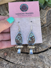 Load image into Gallery viewer, Gorgeous Navajo Sterling Silver Number 8 Turquoise Blossom Dangle Earrings