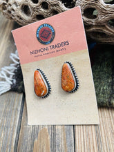 Load image into Gallery viewer, Navajo Orange Spiny &amp; Sterling Silver Stud Earrings Signed