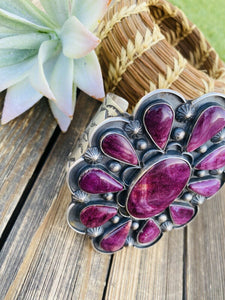 Stunning Navajo Sterling Silver & Purple Spiny Cluster Cuff Bracelet Signed