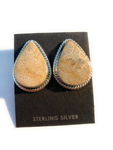 Load image into Gallery viewer, Navajo Fossilized Coral &amp; Sterling Silver Jumbo Tear Drop Studs