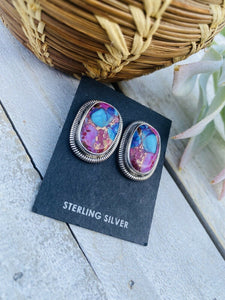 Navajo Pink Dream Mohave & Sterling Silver Post Earrings By Wydell Billie