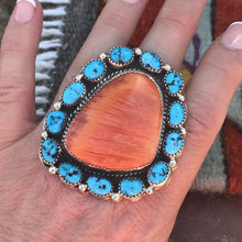 Load image into Gallery viewer, Navajo Cluster Turquoise Spiny Oyster Sterling Silver Ring Sz  8
