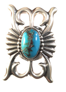 Russell Sam Navajo Sterling Silver & Royston Turquoise Hand Stamped Ring Size 9.
