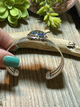 Load image into Gallery viewer, Unique Navajo Sterling Silver &amp; Rainbow Stone Signed Cuff Bracelet