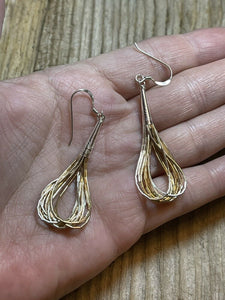 Navajo Delicate Sterling Liquid Silver Two Tone Dangle Earrings