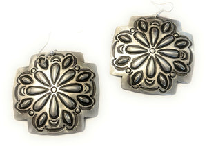 Navajo Sterling Silver Hand Stamped Cross Dangle Earrings Signed L. Tahe