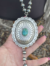 Load image into Gallery viewer, Navajo Sonoran Mountain Turquoise &amp; Sterling Silver Signed Concho Necklace