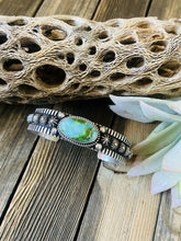 Load image into Gallery viewer, Navajo Sterling Silver &amp; Sonoran Mountain Turquoise Cuff Bracelet By Albert Jake