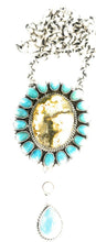 Load image into Gallery viewer, Navajo Bumblebee , Spiny &amp; Turquoise Sterling Drop Cluster Necklace Signed