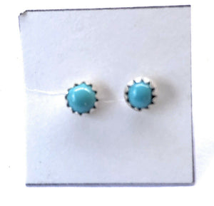 Navajo Sterling Silver And Turquoise Mini Stud Earrings 1/8”