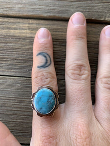 Navajo Kingman Turquoise & Sterling Silver Statement Ring size 6.75