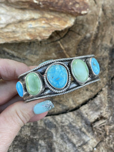 Navajo Sterling Sonoran Gold & Golden Hills Turquoise Cuff Bracelet Signed