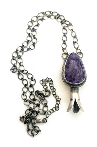 Navajo Sterling Silver & Charoite Blossom Necklace Signed